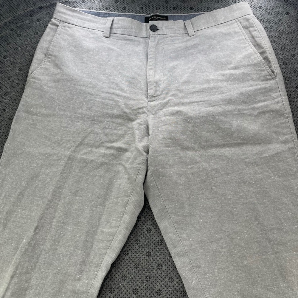Banana Republic Aiden Chino Pants Mens 36x32 Gray Linen Cotton Slim Straight - Picture 5 of 13